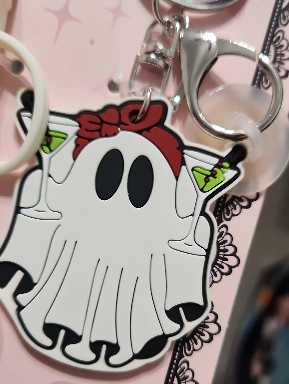 Halloween Ghost Straw Toppers & Keychain Set